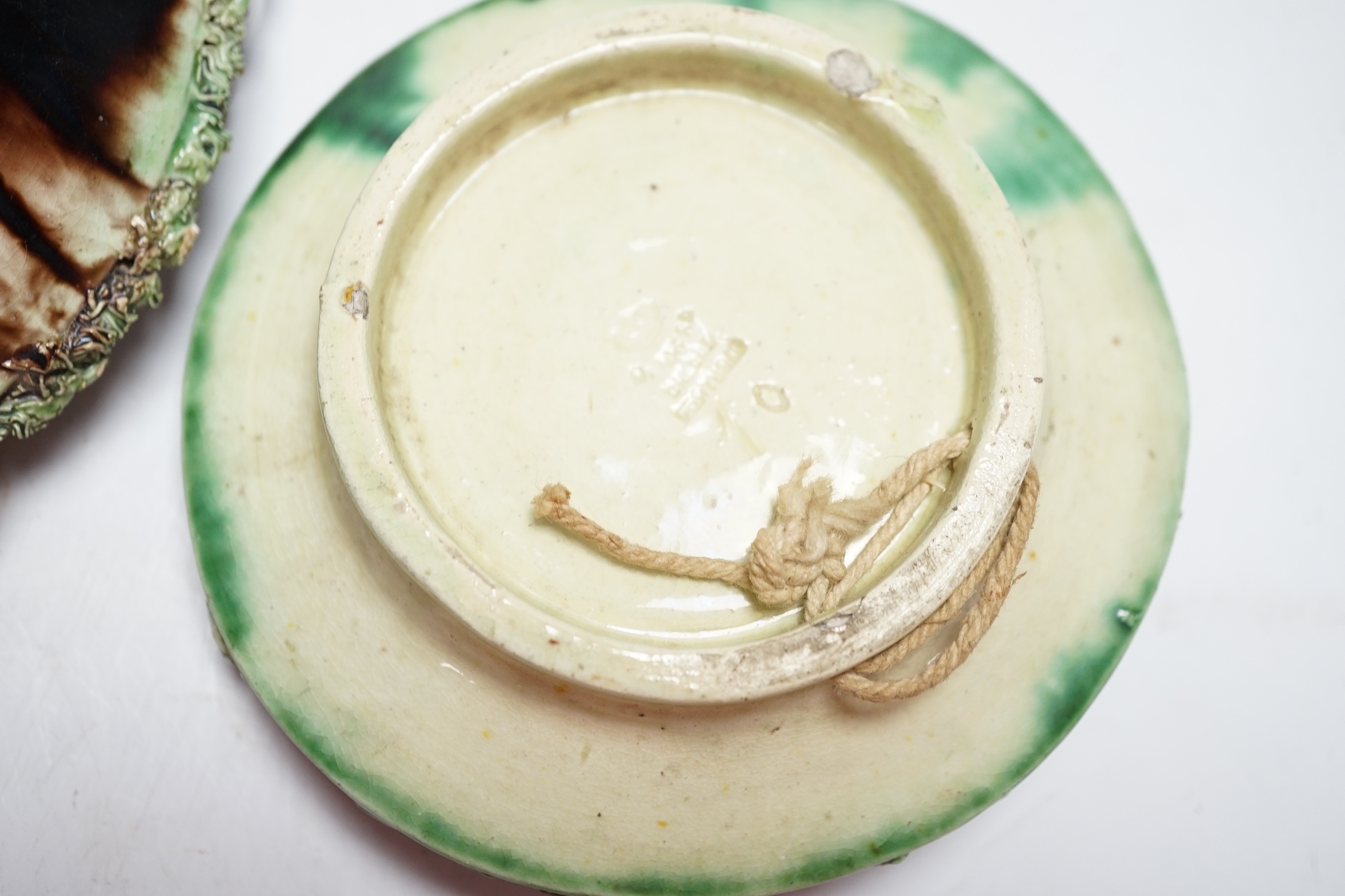 Two small Caldas Da Rainha Palissy ware dishes, decorated with invertebrates, amphibians and insects, largest 15cm diameter